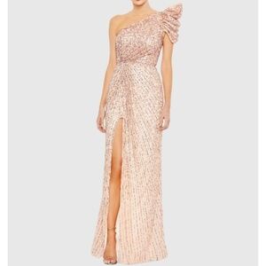NWT | Mac Duggal 5622 Pink Embellished Puff One Shoulder Gown | Sz 6